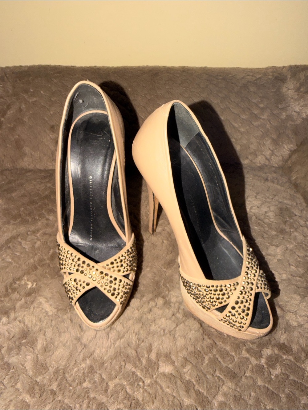 Sergio Rossi Nude Studded Peep-Toe Pumps